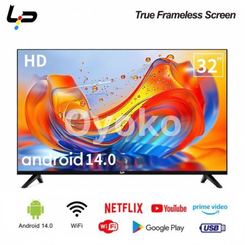 LP LP Smart TV 32 , Android 14.0 , 1+8G, Frameless , HD, WiFi, 2 HDMI 2 USB Ports + 1 year warranty - Black