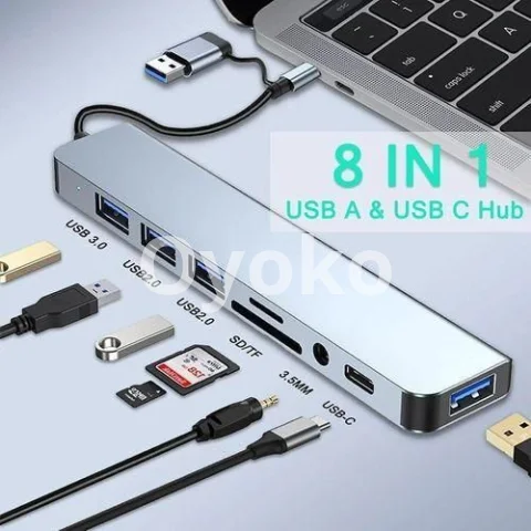 Music Pioneer 8-in-1 USB & Type-C Hub – Multi-Port Adapter Docking Station