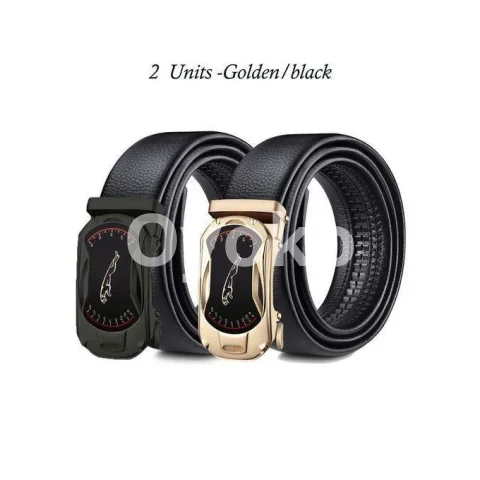 GtyGo 2 Pieces Leather Automatic Buckle Belt Black plus Golden