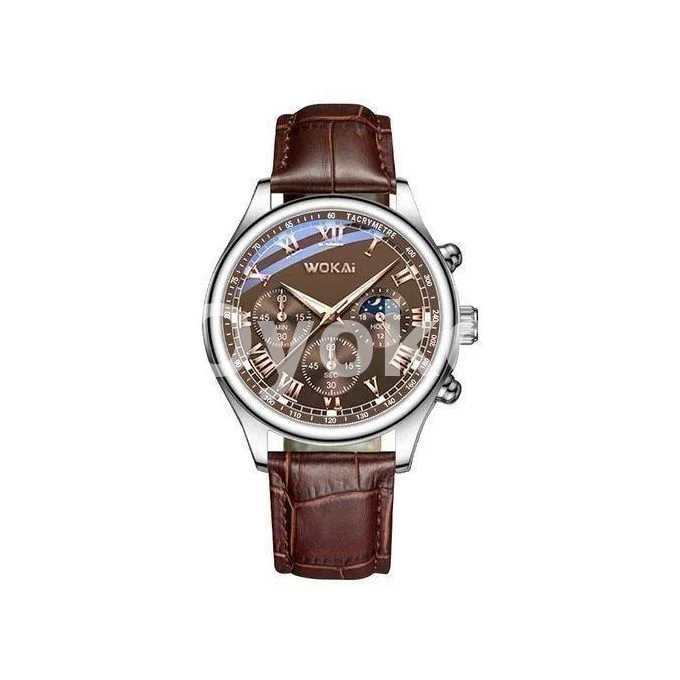 WOKAI Men's Quartz Watch PU Leahter Round Business - Brown