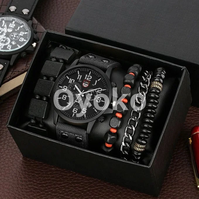 5-piece Men's Watch And Bracelet Set, Watch Series, Perfectly Paired With Necklace And Ring