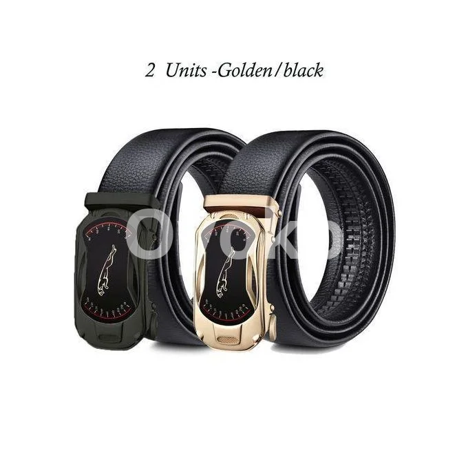 GtyGo 2 Pieces Leather Automatic Buckle Belt Black plus Golden